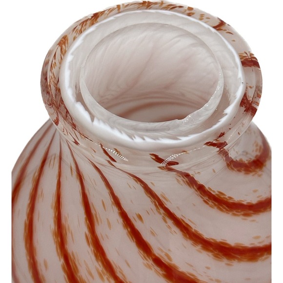 Vtg MCM Art Glass Vase White Burnt Orange Swirl Design Opaline? 12" Core RARE - Picture 5 of 12